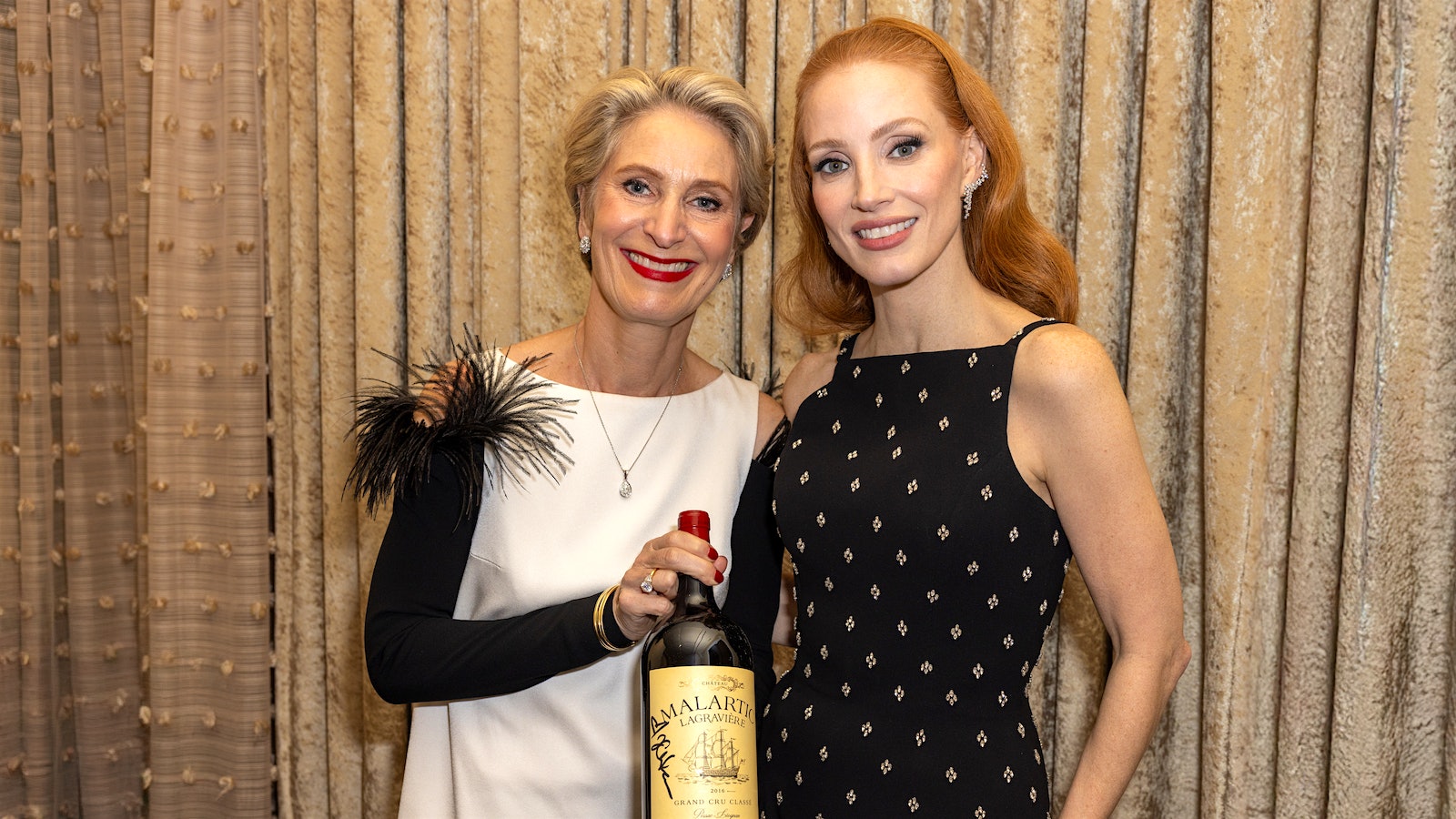 Jessica Chastain was joined by Malartic co-owner Véronique Bonnie at the American Cinematheque Awards